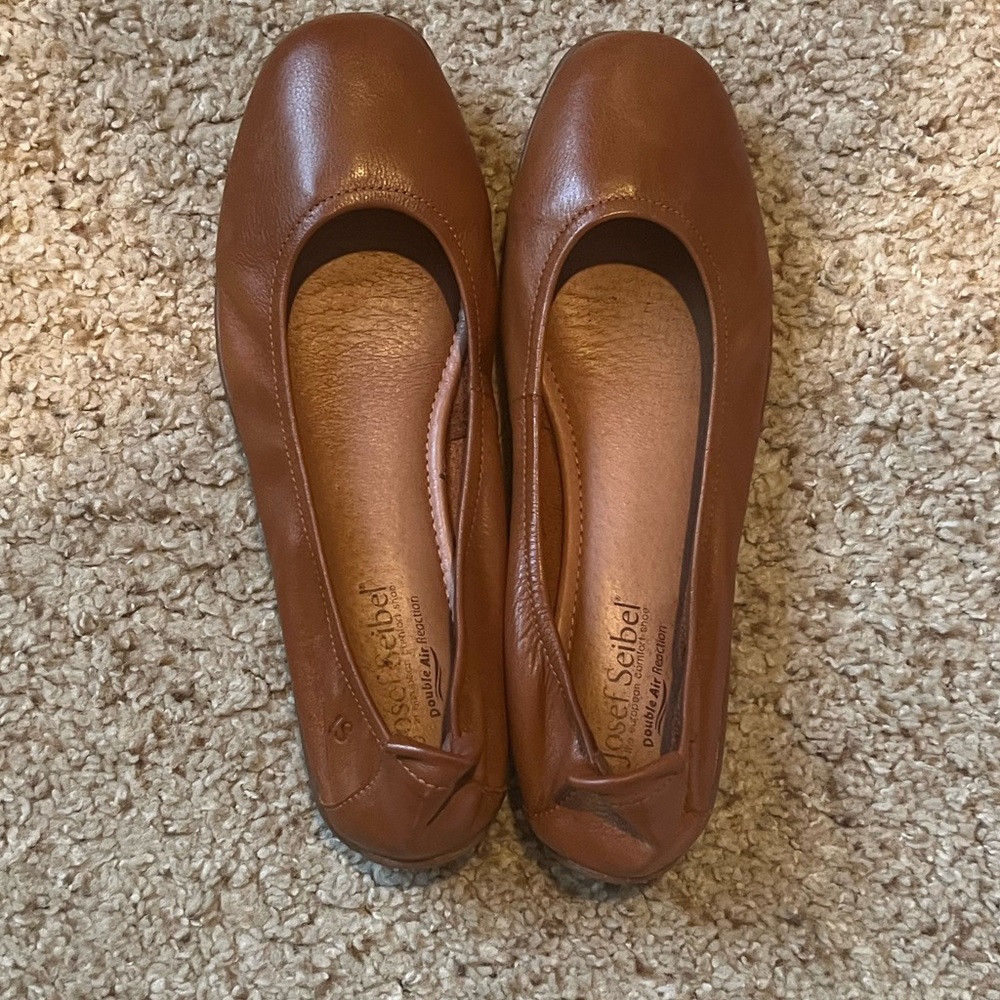 Josef Seibel Fenja 01 Camel Leather Ballerina Slip On Flats Shoes 39/8.5